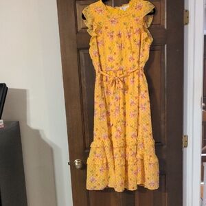 DR2 Yellow Floral Dress with Ruffle Detail